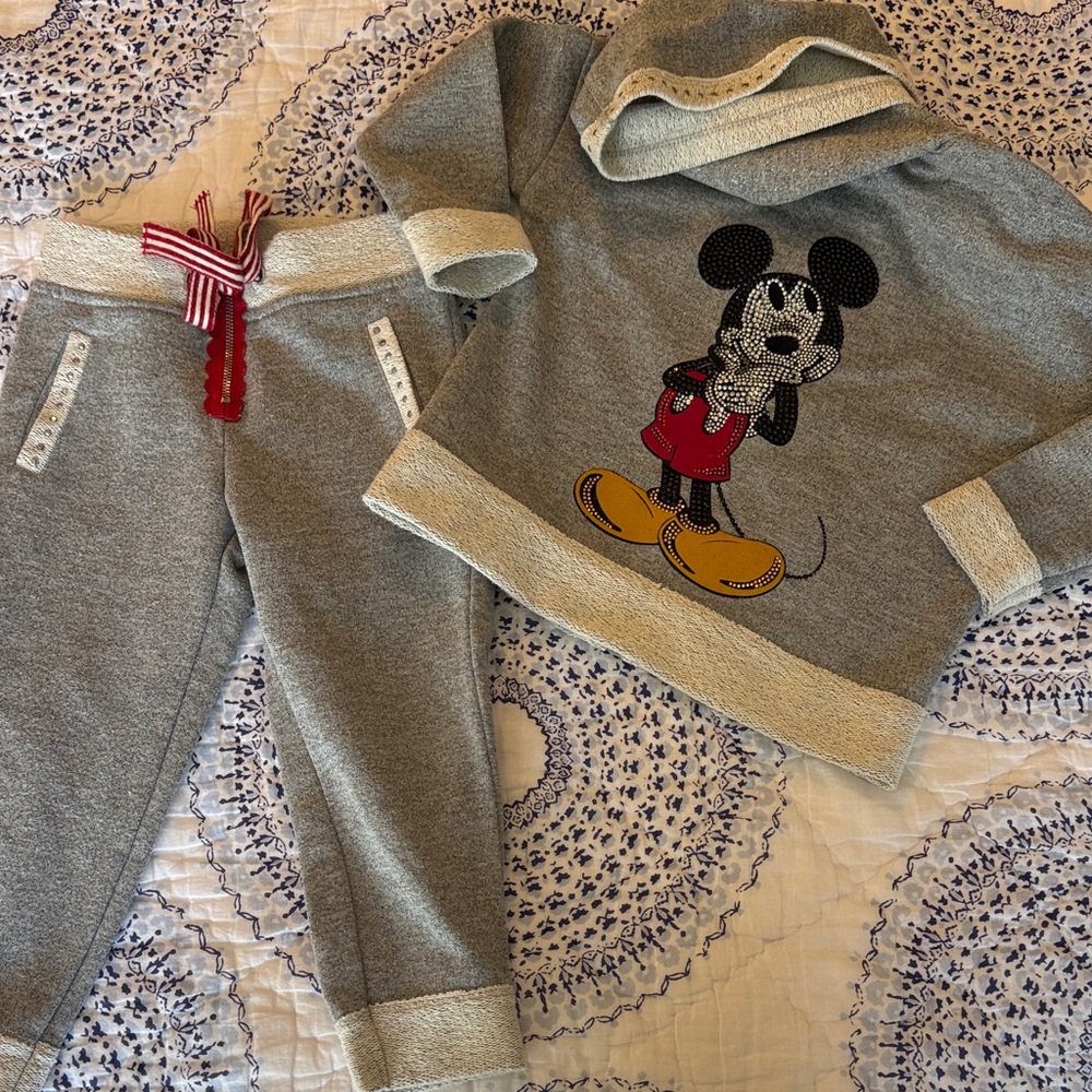 Mickey Mouse Gray Hooded Kids Jogger Set - Brand: Monnalisa